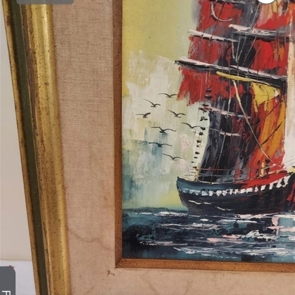 Antique oil painting of a Barque tall ship, framed and unsigned. - Picture 4 of 16